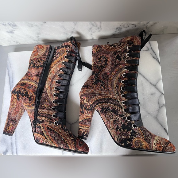 Spiegel Shoes - Spiegel Paisley Brocade Steampunk Gypsy Lace-Up Boots in Multicolor